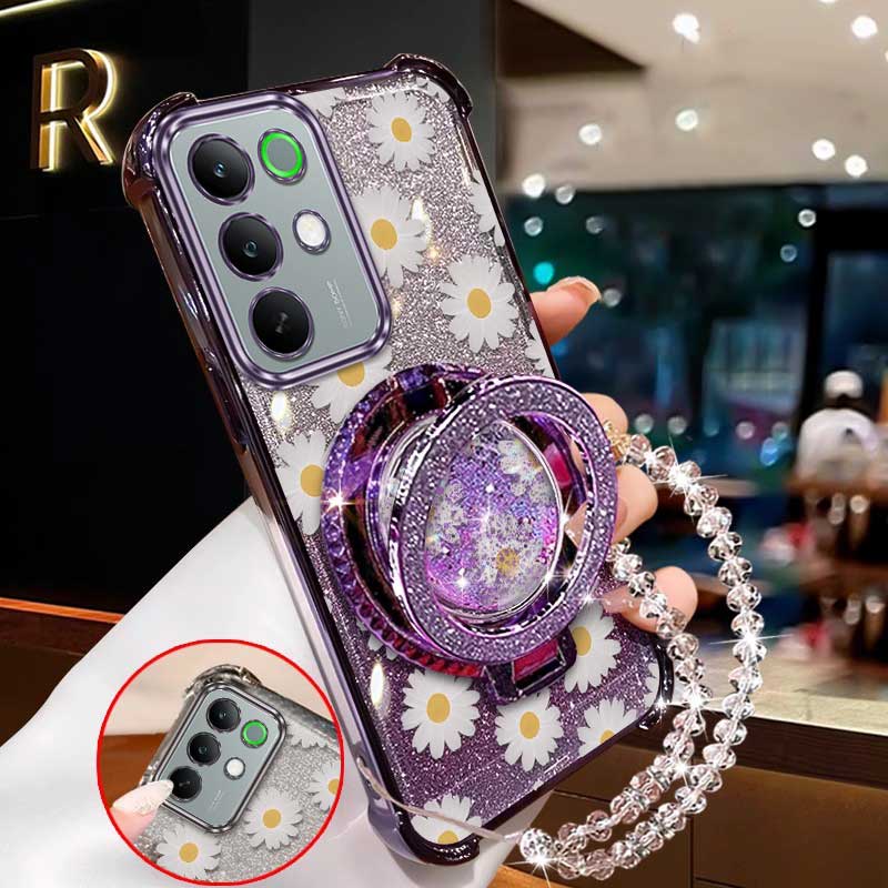 Phone Cases India - 3pcs(White flowers phone Case+Lanyard+Stand) For Realme