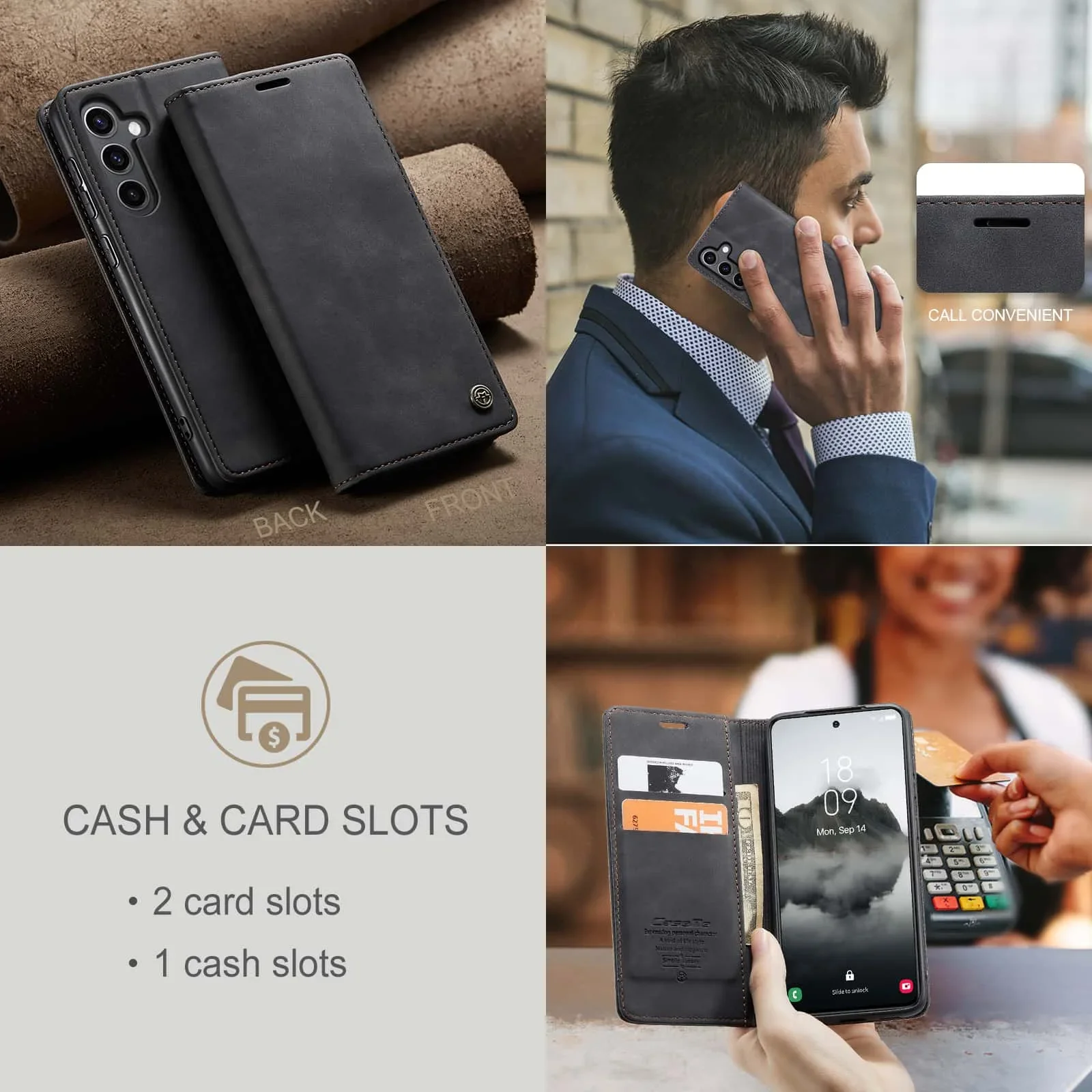 Leather Folio Wallet Case - Retro Leather Flip Case For Samsung