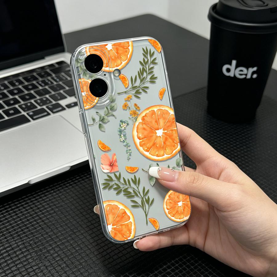 Phone Cases Orange - Orange Slice And Leaf Print Soft